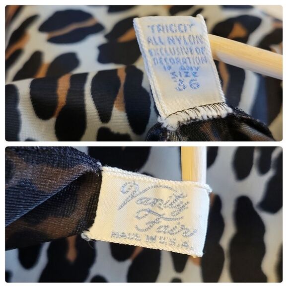 Vanity Fair 70s Leopard Print Nightgown Slip Dress Zigzag Hem Nylon Lounger - Picture 14 of 16